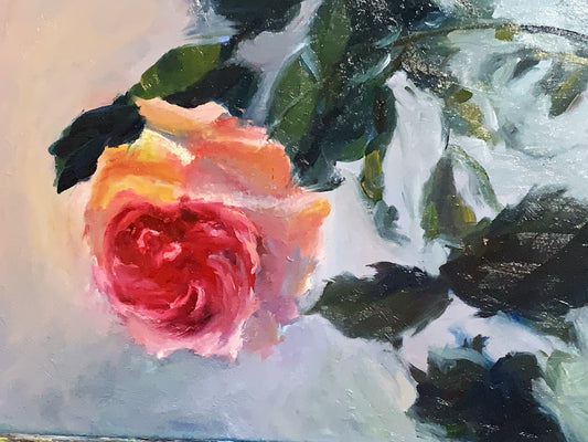 PINK ROSE Flower - Oil Painting - 14"x11"