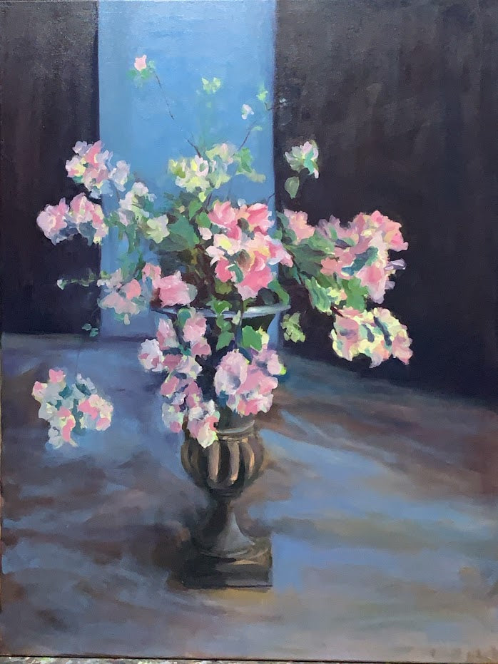 POTTERY AND FLOWERS , 40 x30 inches, oil painting