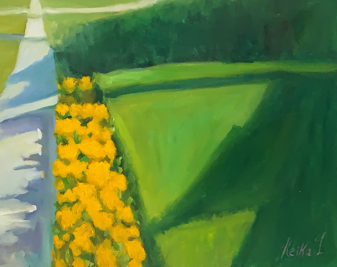 SUMMER EVENING SCENE- LANDSCAPE WITH YELLOW FLOWERS  - Oil Painting - 20"x16"
