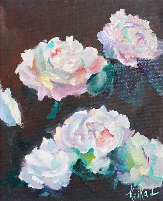 White Roses - 11"x8" on Stretched canvas - Oil Painting