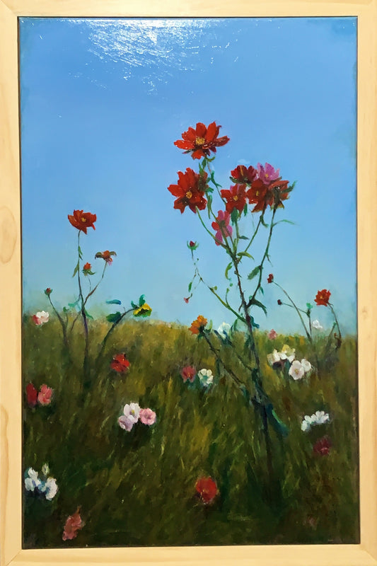 Wild Flowers - Cosmos , 36x 24  inches, oil painting
