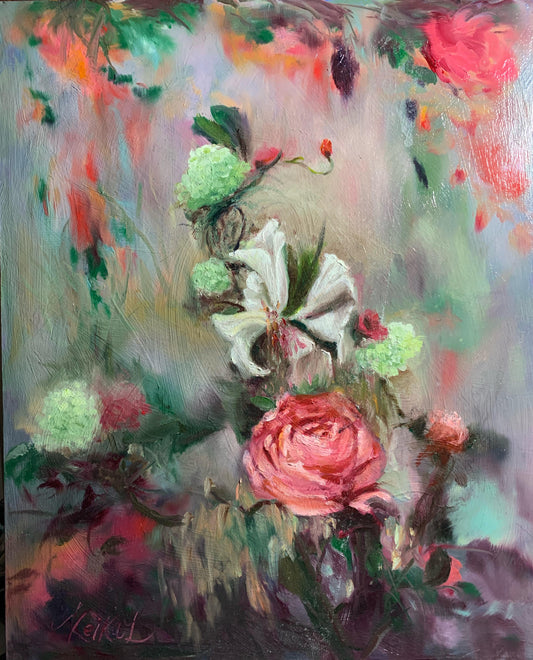 Peony and Lily - Oil Painting - 20"x16" - Oil Painting - 20"x16"., on synthetic board