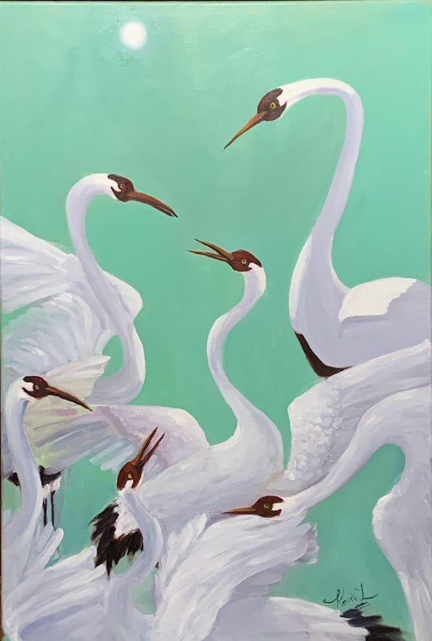 WHITE SWANS - Oil Painting - 36"x24" on stretched canvas. It is  ready to hang.